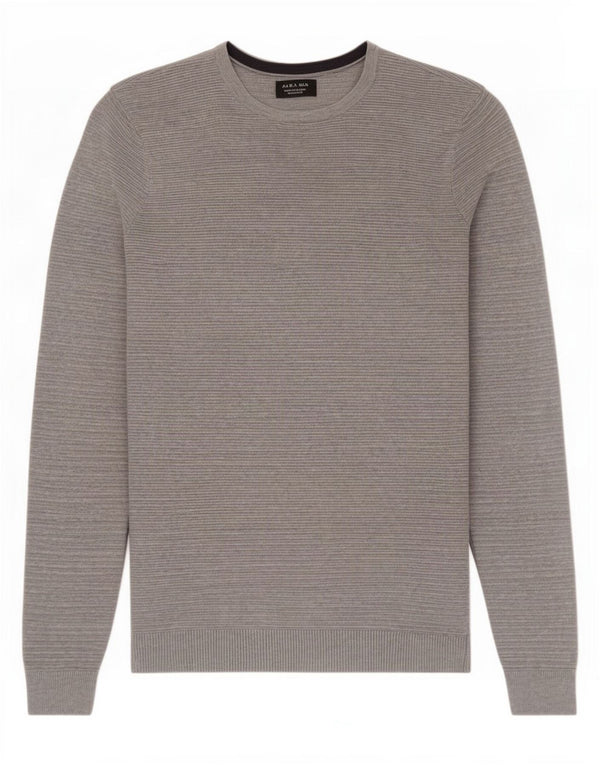 Zara Herre sweater med rund hals, mellemgrå bomuld