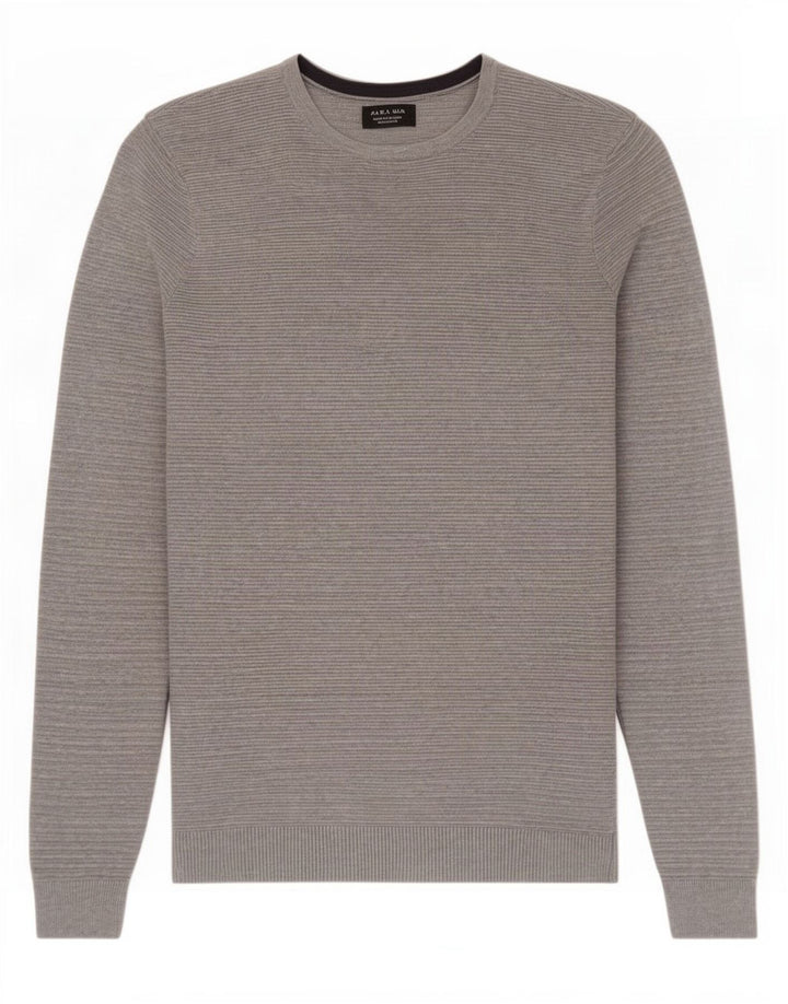 Zara Herre sweater med rund hals, mellemgrå bomuld