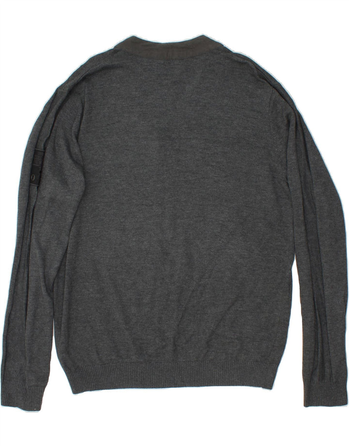 FIRETRAP Mens V-Neck Jumper Sweater 2XL Grey Cotton Vintage Firetrap and Second-Hand Firetrap from Messina Hembry 