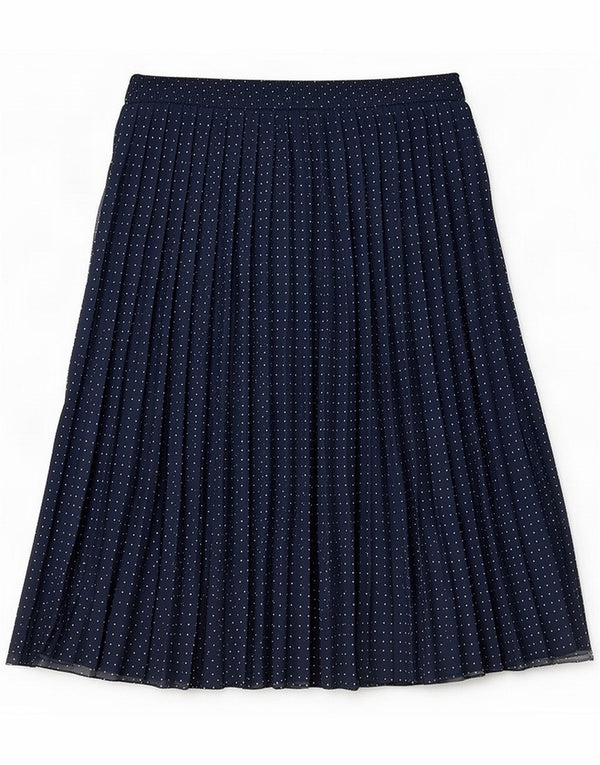 Cotton Traders Womens Pleated A-Line Skirt UK 8 Small W30 Navy Blue Spotted