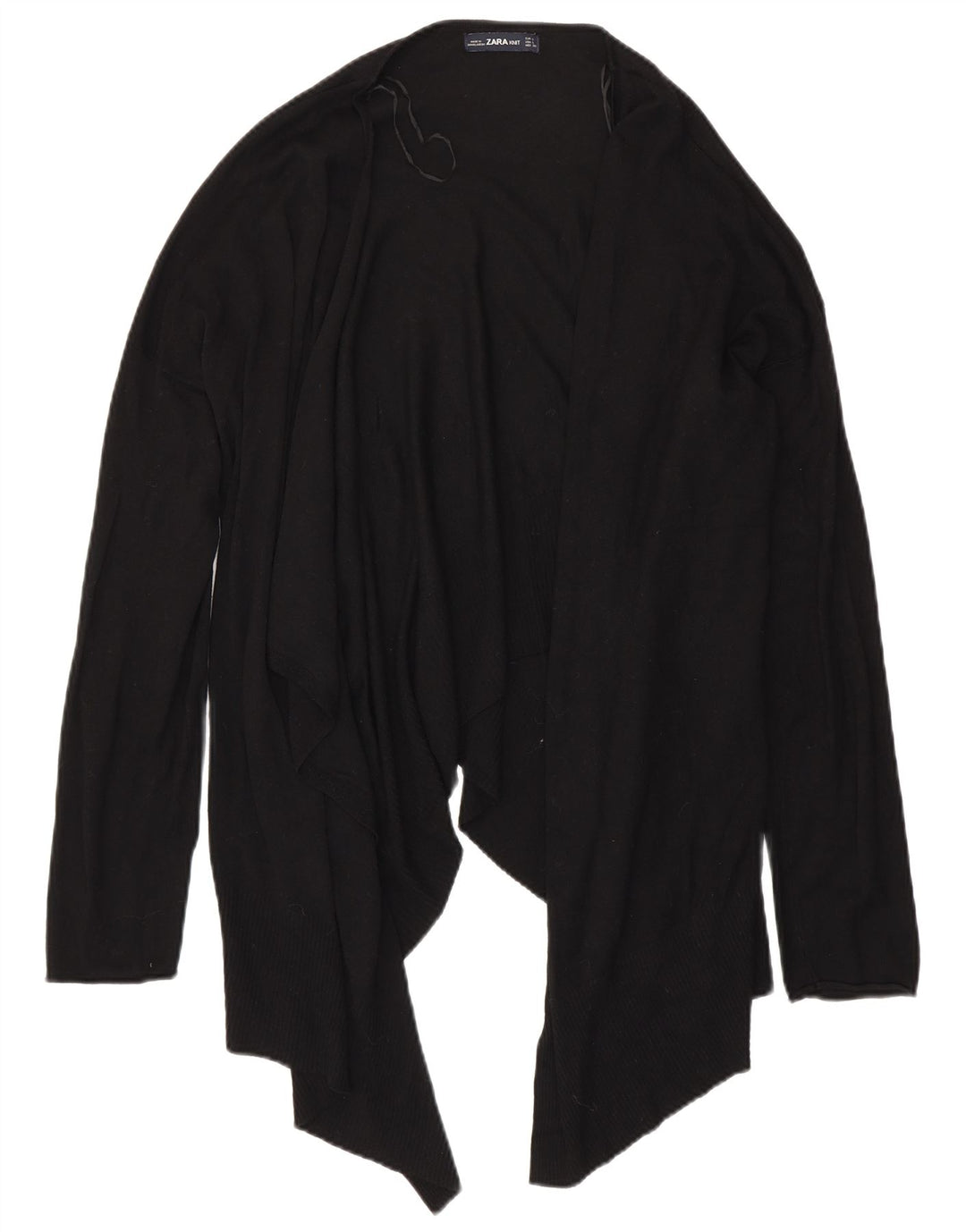 Zara Dame Asymmetric Open Cardigan Sweater UK 16 Large Black