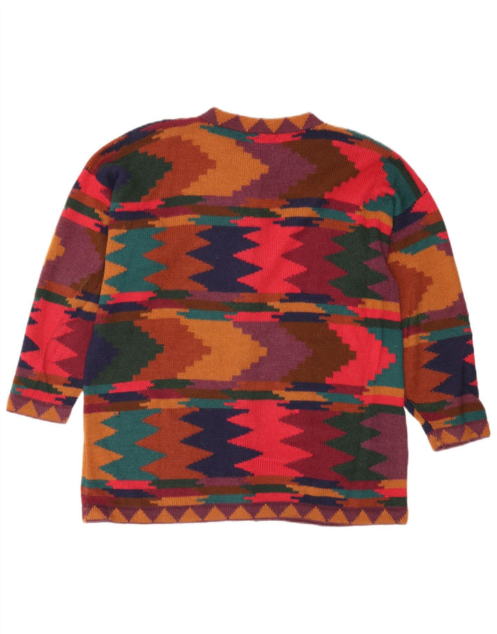 Vintage Dame Cardigan Sweater UK 14 Medium Flerfarvet Geometrisk