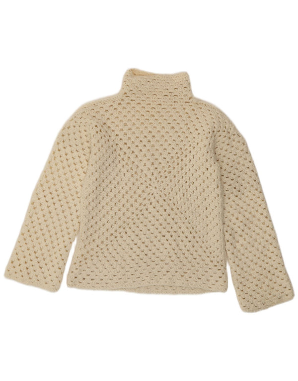 Vintage Dame se Gennem Turtle Neck Jumper Sweater UK 14 Medium Off Whit