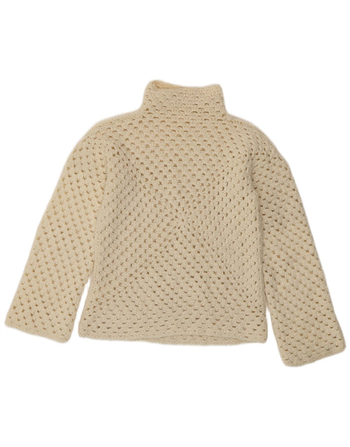 Vintage Dame se Gennem Turtle Neck Jumper Sweater UK 14 Medium Off Whit