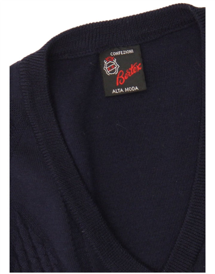 Vintage Vest Tank Top Medium Navy Blue Argyle/Diamond Virgin Wool