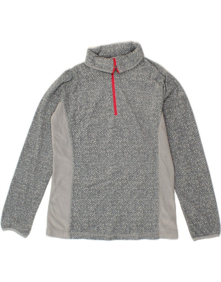 COLUMBIA Womens Zip Neck Fleece Jumper UK 14 Medium Grey Herringbone Vintage Columbia and Second-Hand Columbia from Messina Hembry 