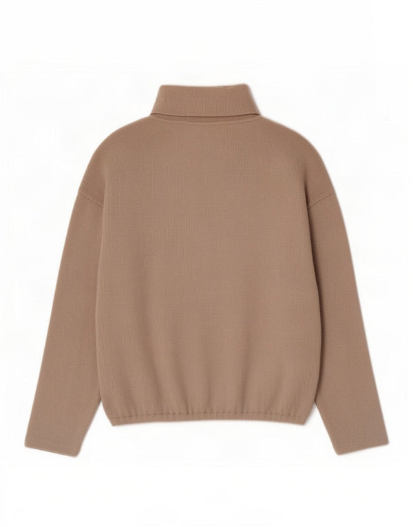 Zara Dame Oversized Roll Neck Jumper Sweater UK 14 Medium Beige Polyester