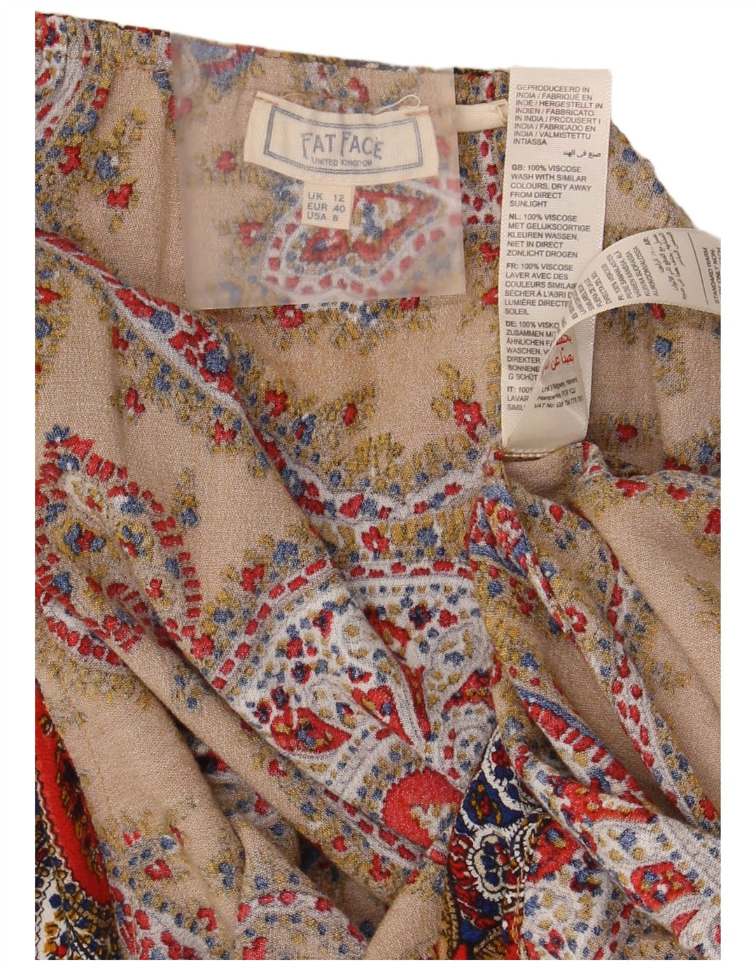 Fat Face Dame Crop Cami Top UK 12 Medium Brown Paisley Viscose
