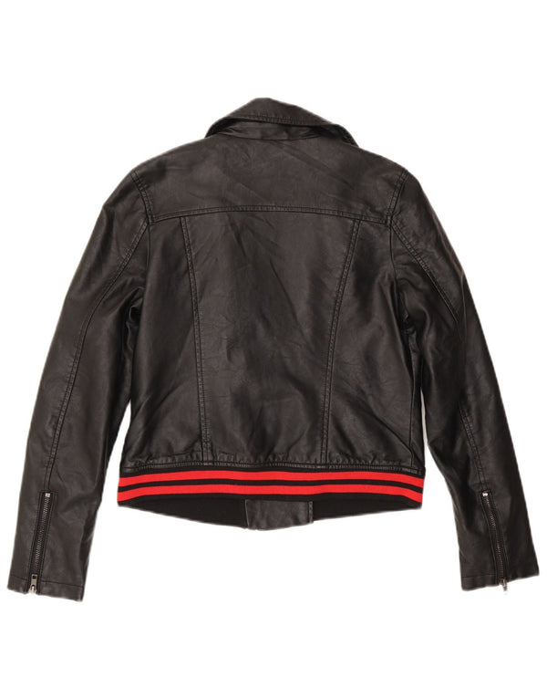 Von Dutch Womens Faux Læder Biker Jacket UK 10 Small Black Polyurethane