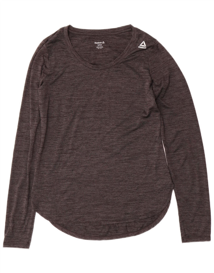 REEBOK Dame Top Langærmet UK 10 Small Grå Flecked Polyester