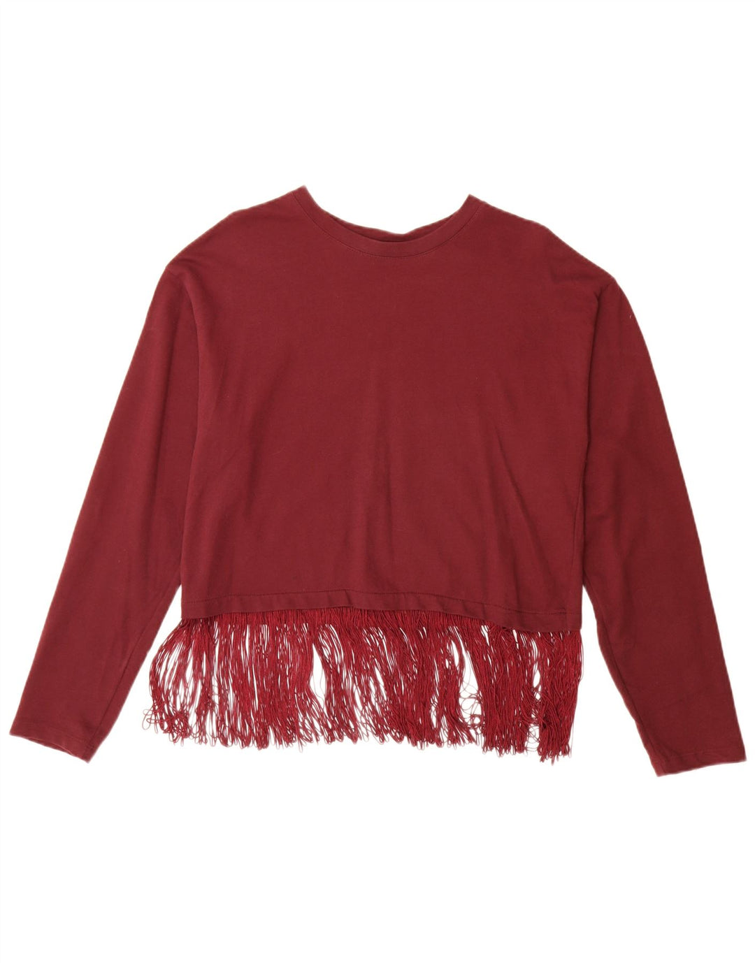 ZARA Dame Oversized Bluse Top UK 10 Lille Bourgogne Bomuld
