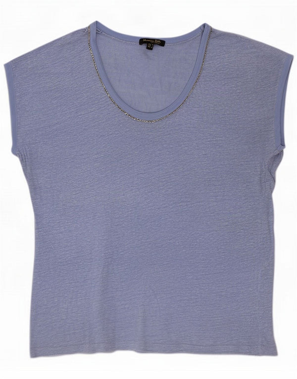 Massimo Dutti Womens T-Shirt Top UK 12 Medium Blue Flecked Linen