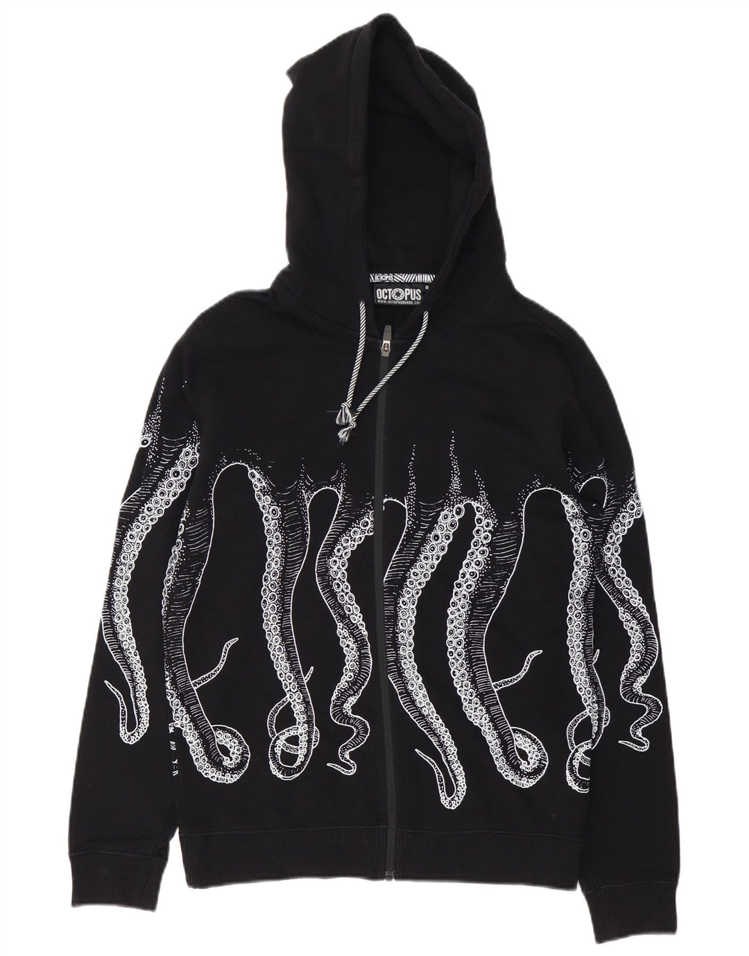 Octopus Herre grafisk hættetrøje med lynlås lille sort bomuld