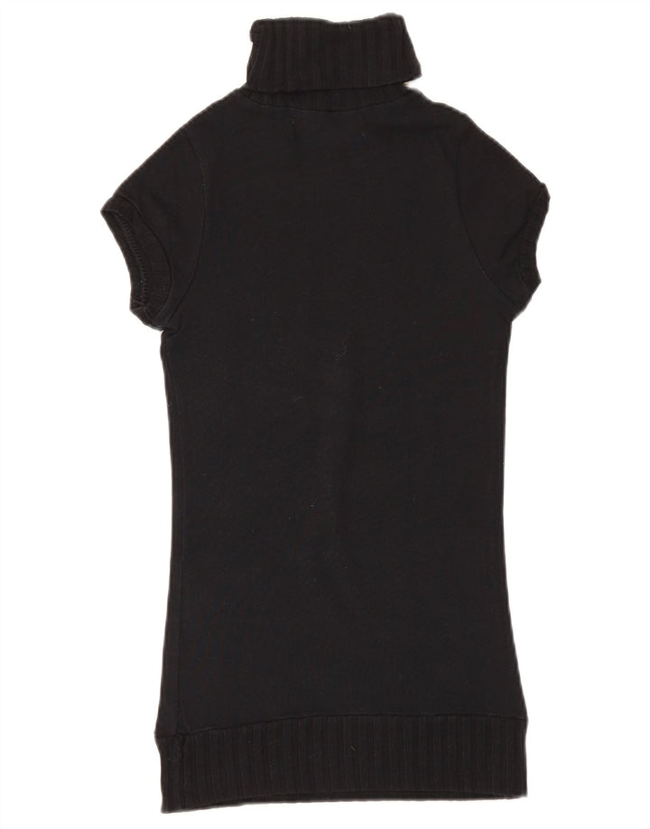 Zara Dame Kortærmet Button Neck Jumper Sweater UK 8 Small Black