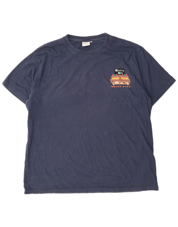 Weird Fish Herre grafisk T-shirt top 2XL marineblå bomuld