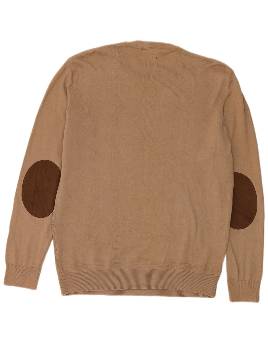 Zara Herre Crew Neck Jumper Sweater Stor Beige Bomuld