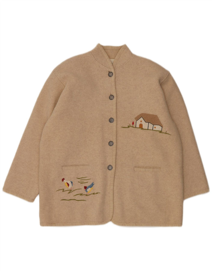 VINTAGE Dame grafisk 5-knaps blazerjakke UK 14 Large Beige