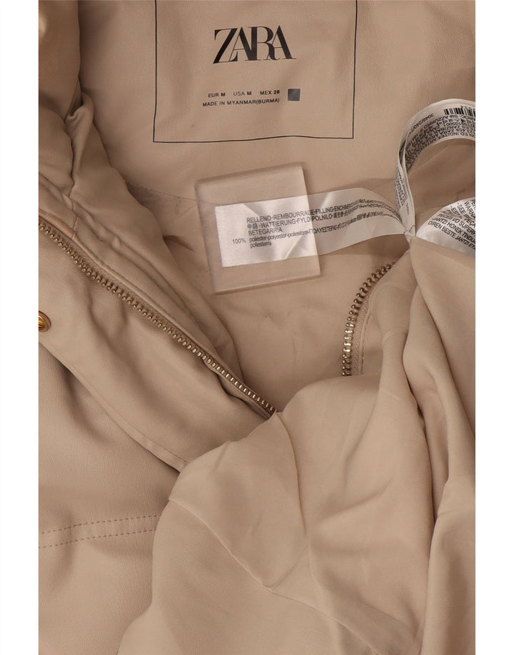 Zara Dame Hætte ærmeløs polstret jakke UK 14 Medium Beige Polyester