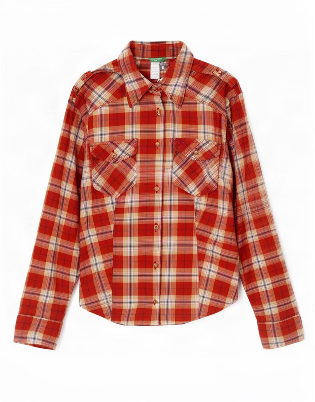 Benetton Womens Military Flanell Shirt UK 12 Medium Red Check