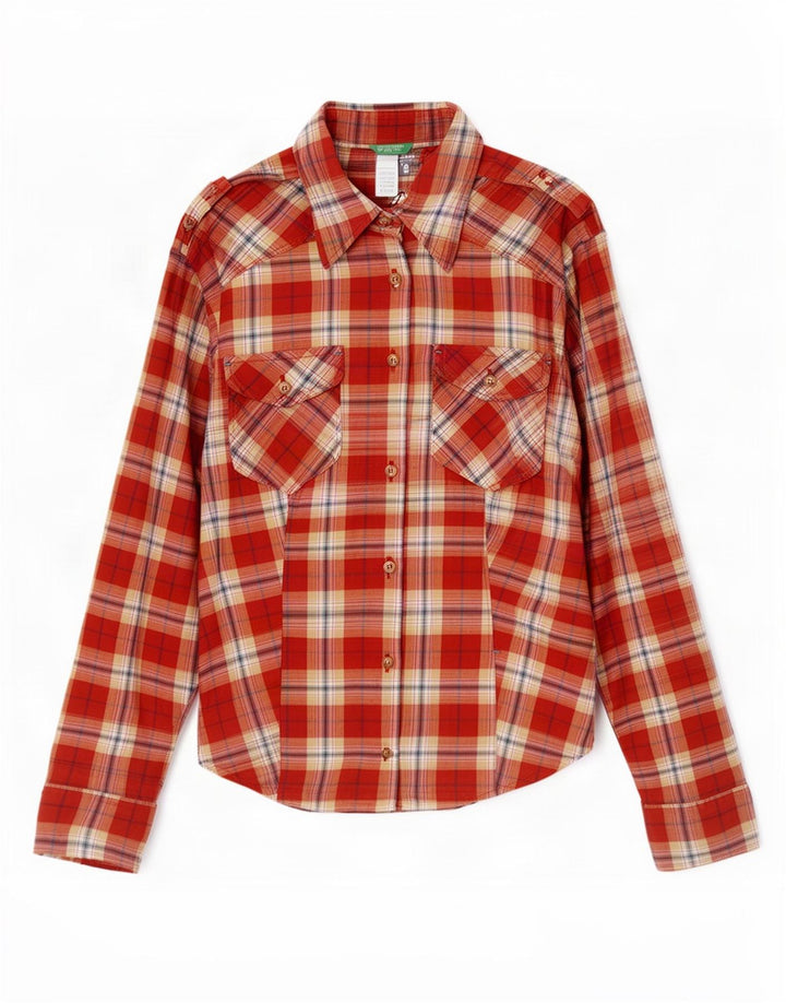 Benetton Womens Military Flanell Shirt UK 12 Medium Red Check