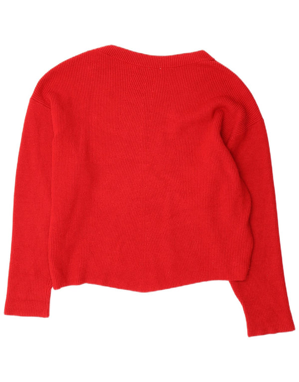 Zara Dame Oversized Boat Neck Jumper Sweater UK 14 Medium Red Viscose