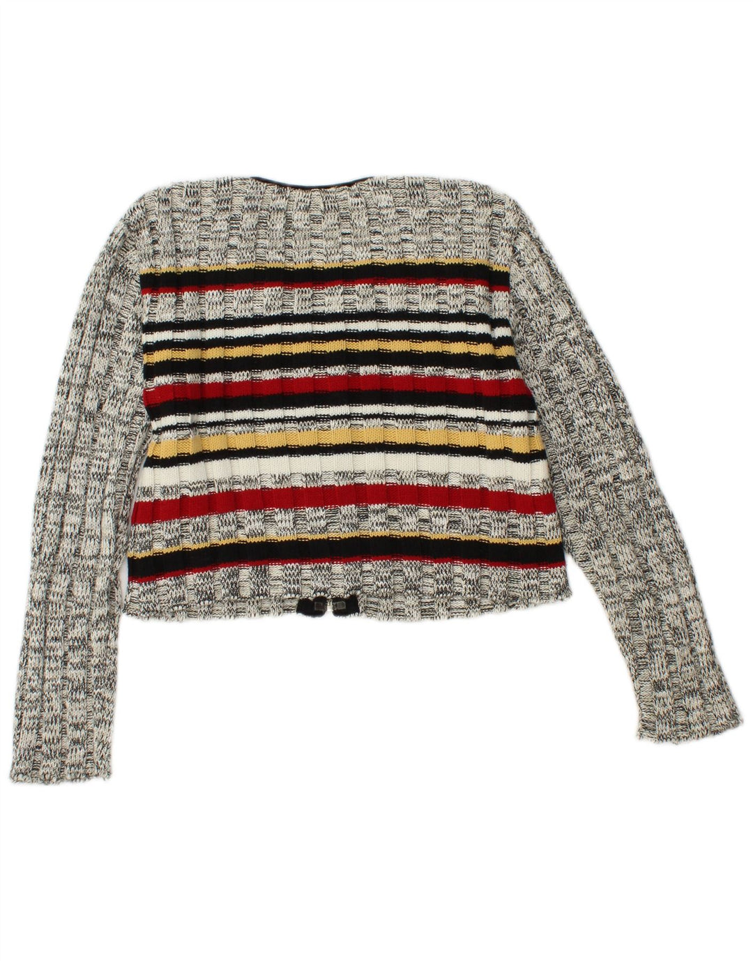 VINTAGE Womens Crop Cardigan Sweater EU 38 Medium Grey Striped Cotton
