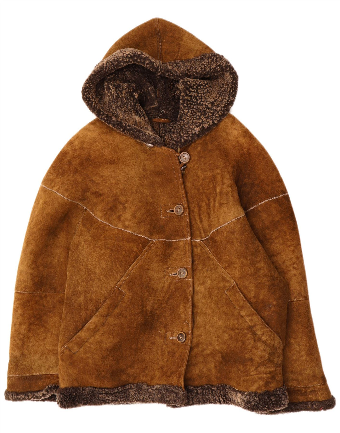 Vintage Dame Hætte Oversized Shearling Jakke IT 44 Medium Brun