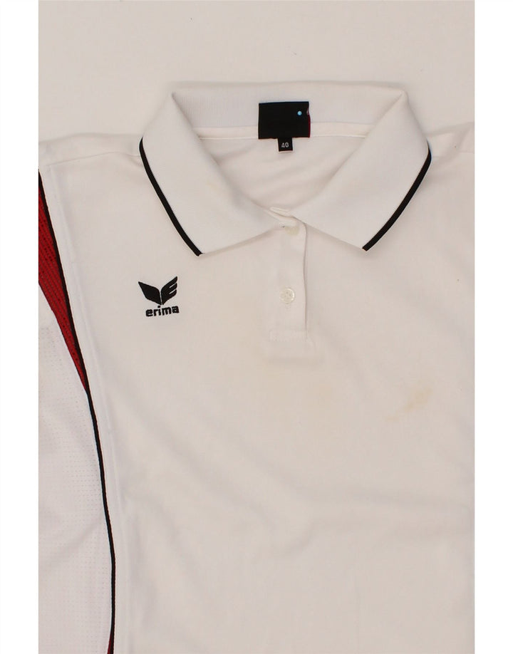 ERIMA Womens Polo Shirt EU 40 Medium White Colourblock Polyester Vintage Erima and Second-Hand Erima from Messina Hembry 