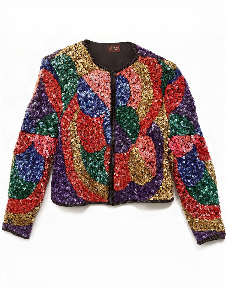 O.P.C Womens Open Bolero Jacket UK 12 Medium Multicolored Colourblock Silke