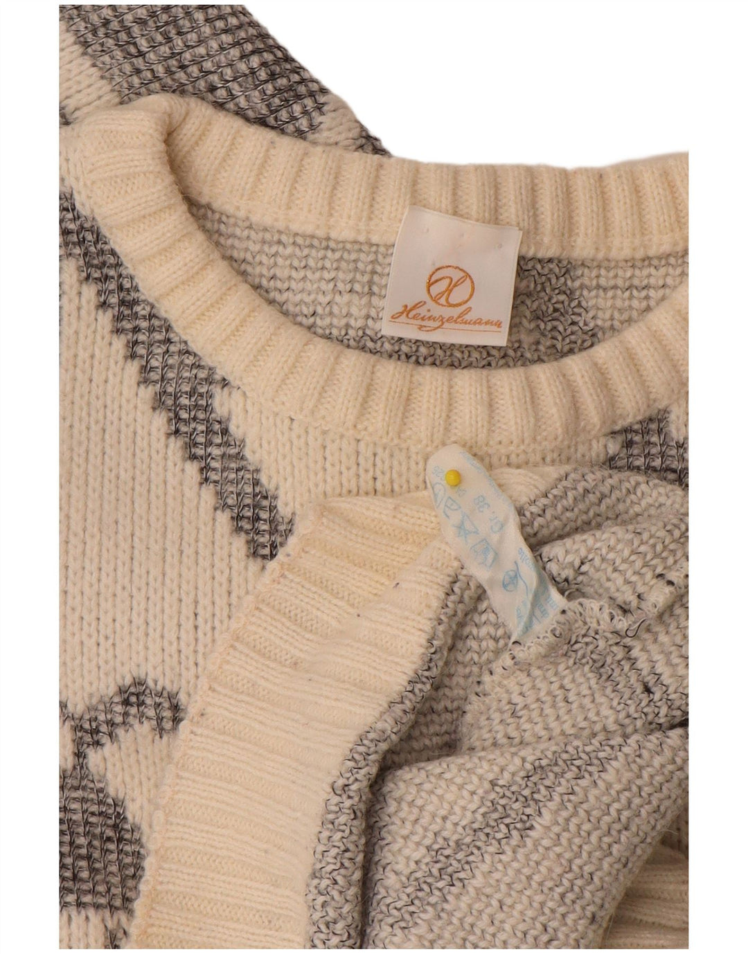 Vintage Dame Boat Neck Jumper Sweater EU 38 Medium Off White Geometrisk