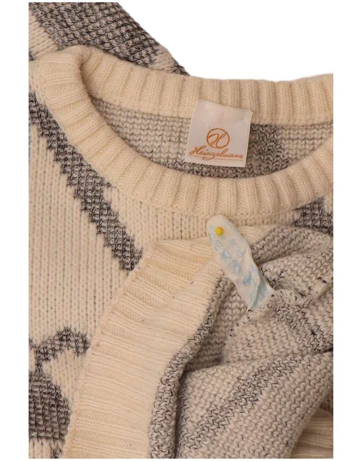 Vintage Dame Boat Neck Jumper Sweater EU 38 Medium Off White Geometrisk
