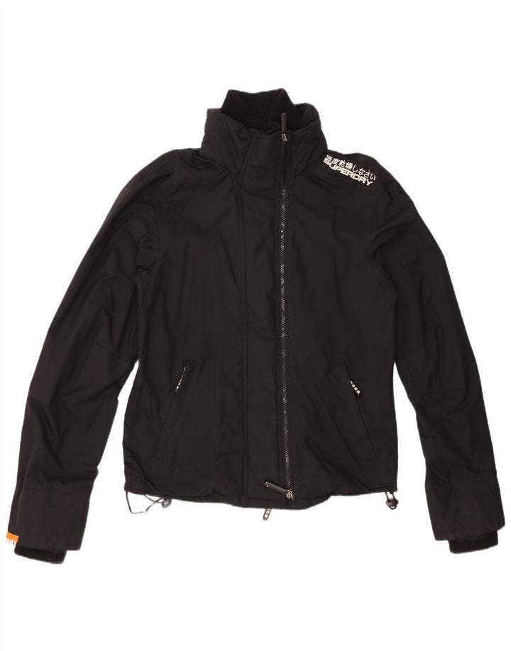 SUPERDRY Grafisk regnjakke til kvinder UK 14 Medium Sort Nylon