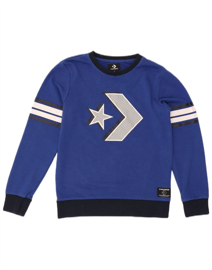 CONVERSE Boys Graphic Sweatshirt Jumper 12-13 Years Large  Blue Cotton