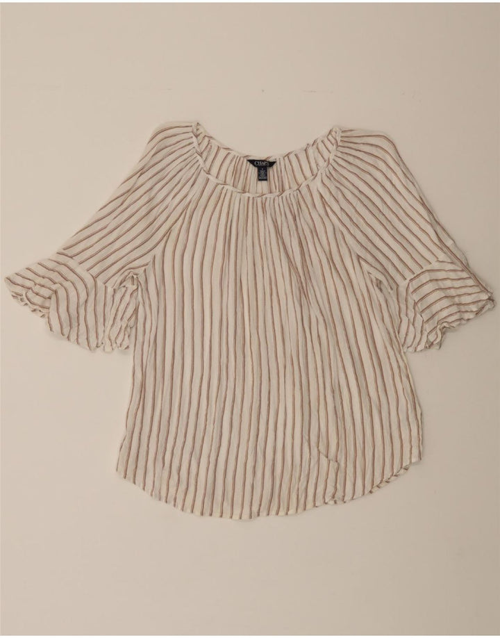 CHAPS Womens Blouse Top UK 14 Medium White Striped Viscose Vintage Chaps and Second-Hand Chaps from Messina Hembry 