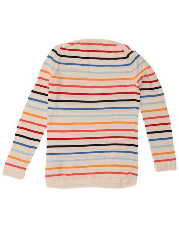 TOMMY HILFIGER Dame V-hals sweater UK 10 Lille hvid stribet