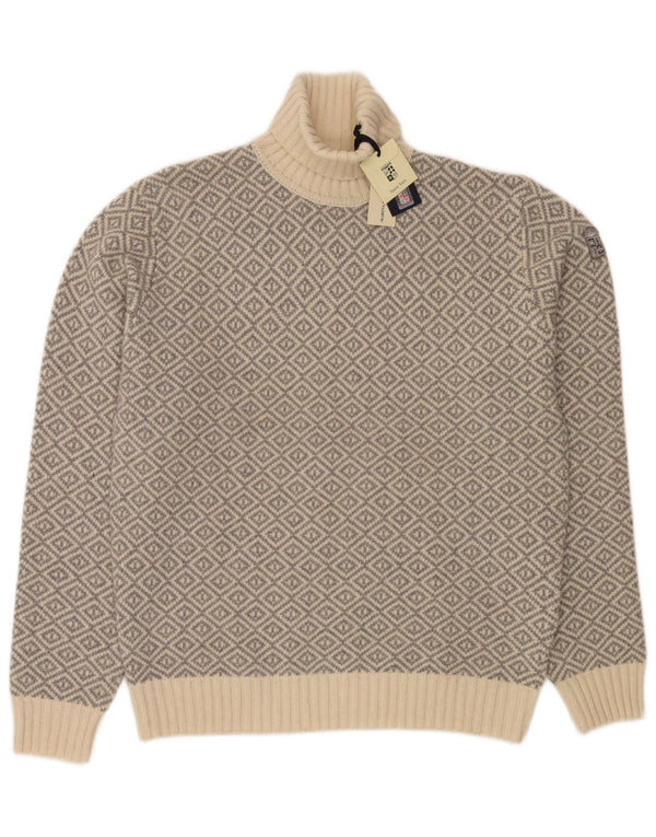 Marina Militare Herre Roll Neck Jumper Sweater 3XL Beige Geometrisk Lammeuld