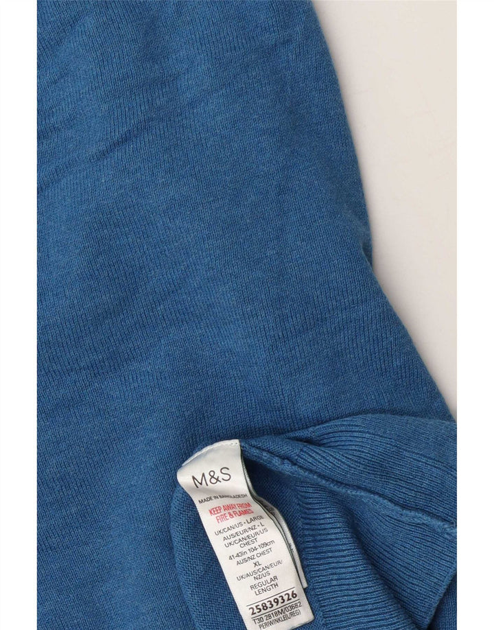 Marks & Spencer Herre V-hals sweater Stor blå bomuld