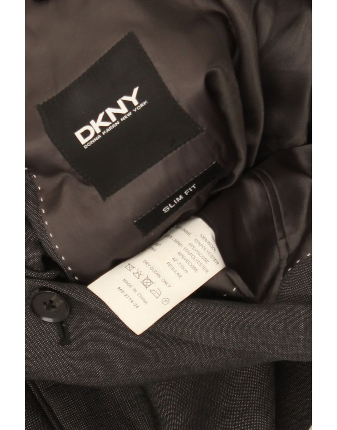 DKNY Mens Slim Fit 2 Button Blazer Jacket UK 40 Large Grey Wool