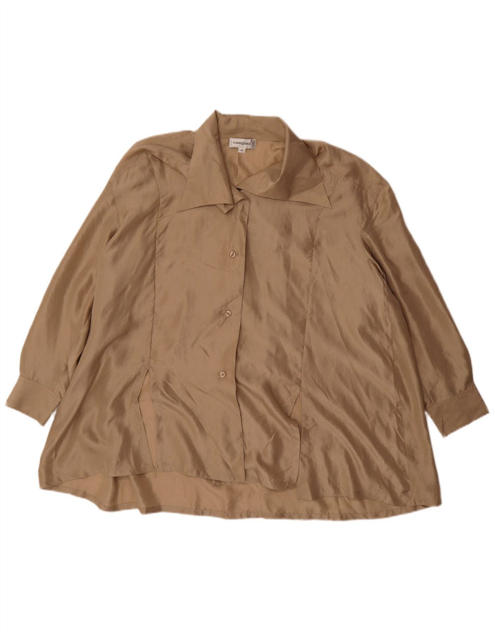 Vintage Dame Oversized Shirt Bluse UK 14 Medium Beige Silke