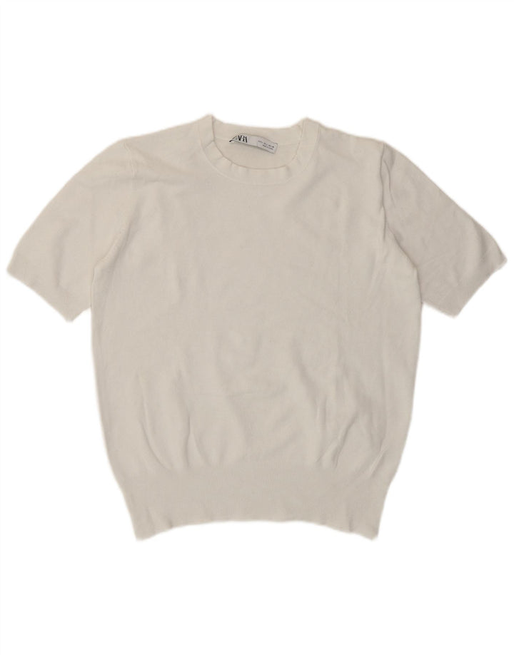Zara Womens Crop T-Shirt Top UK 14 Large White Viscose