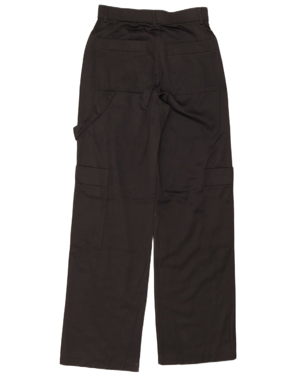 Zara Dame Højtaljede Brede Cargobukser Small W26 L33 Sort Viscose