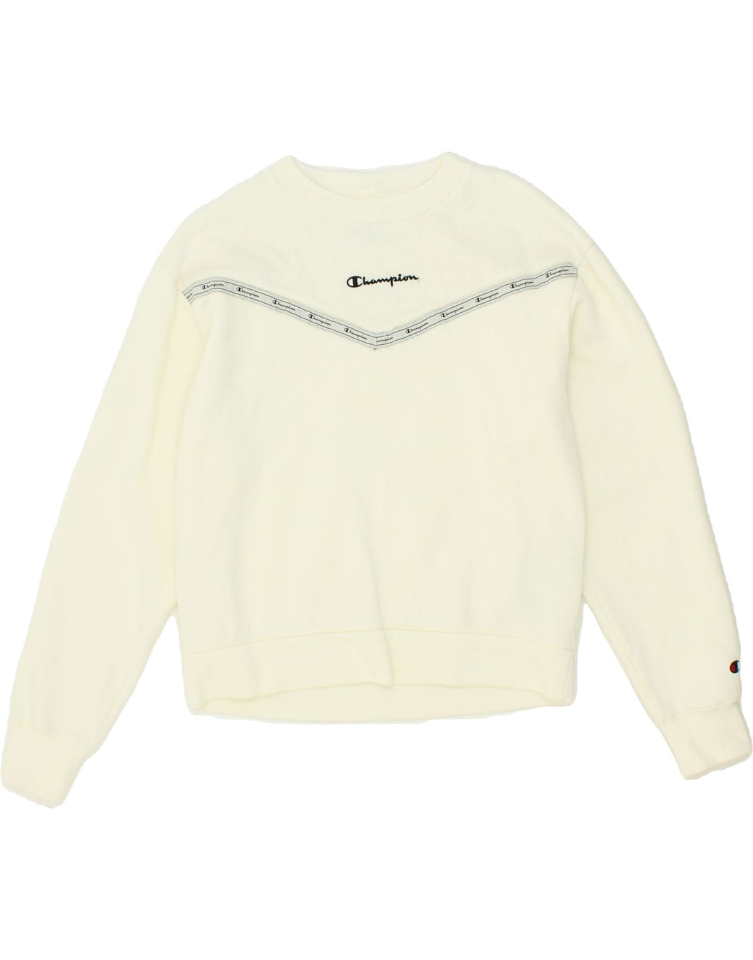 CHAMPION Womens Graphic Sweatshirt Jumper UK 10 Small Off White Cotton Vintage Champion and Second-Hand Champion from Messina Hembry 