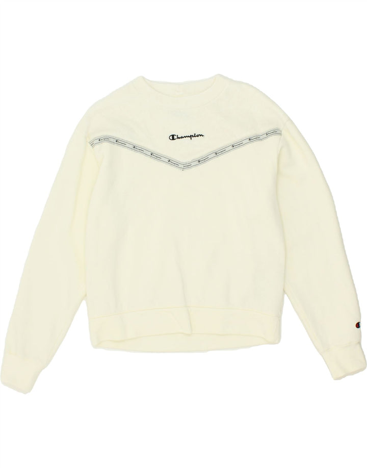 CHAMPION Womens Graphic Sweatshirt Jumper UK 10 Small Off White Cotton Vintage Champion and Second-Hand Champion from Messina Hembry 