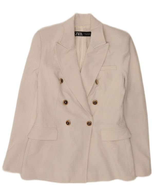 Zara Dame Dobbeltradet Blazer Jacket UK 6 XS Hvid Polyester