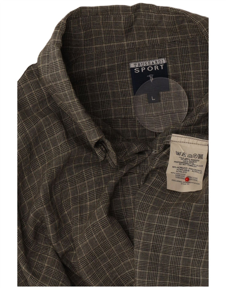 Trussardi Herreskjorte Stor Grøn Houndstooth Akryl