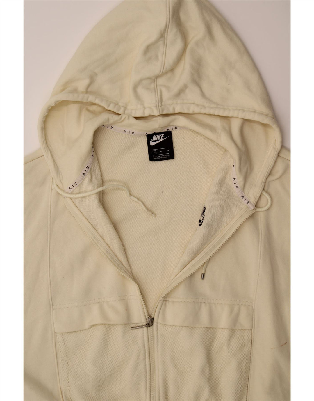NIKE Womens Oversized Graphic Zip Hoodie Sweater UK 14 Medium Beige Cotton Vintage Nike and Second-Hand Nike from Messina Hembry 