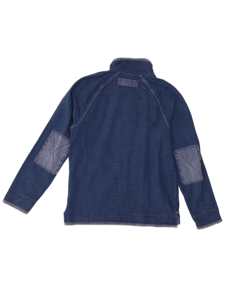 Fat Face Herre Indigo Zip Neck Sweatshirt Jumper lille blå bomuld