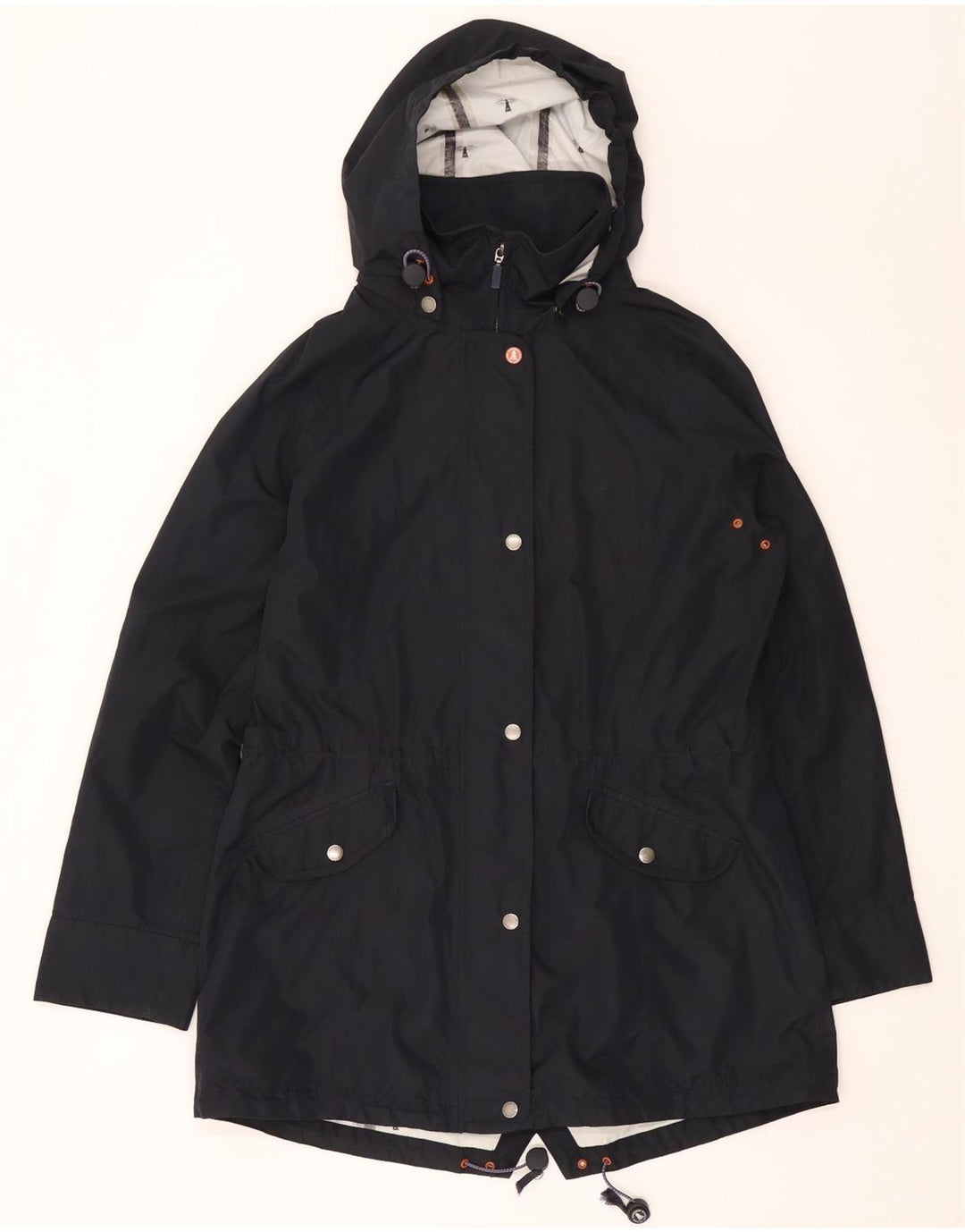 Barbour Dame Hooded Parka Jacket UK 14 Large Navy Blue Polyester