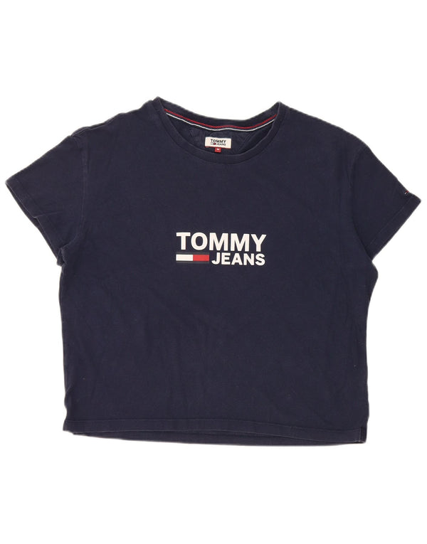 Tommy Hilfiger Dame Crop Grafisk T-Shirt Top UK 14 Medium Navy Blue