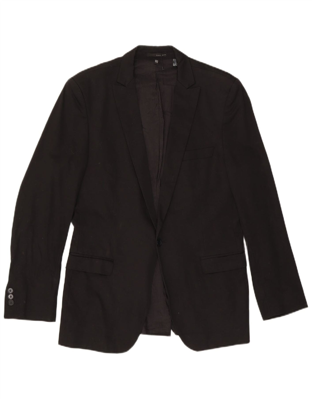 Zara Herre 1 Knap Blazer Jakke EU 50 Medium Sort Bomuld